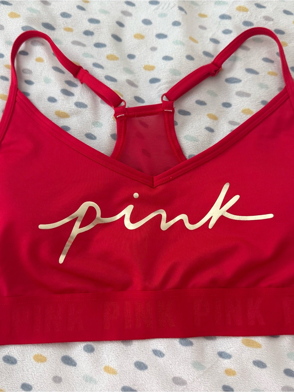 PINK Victoria's Secret by Victoria's Secret Red Logo Sports Bra new large